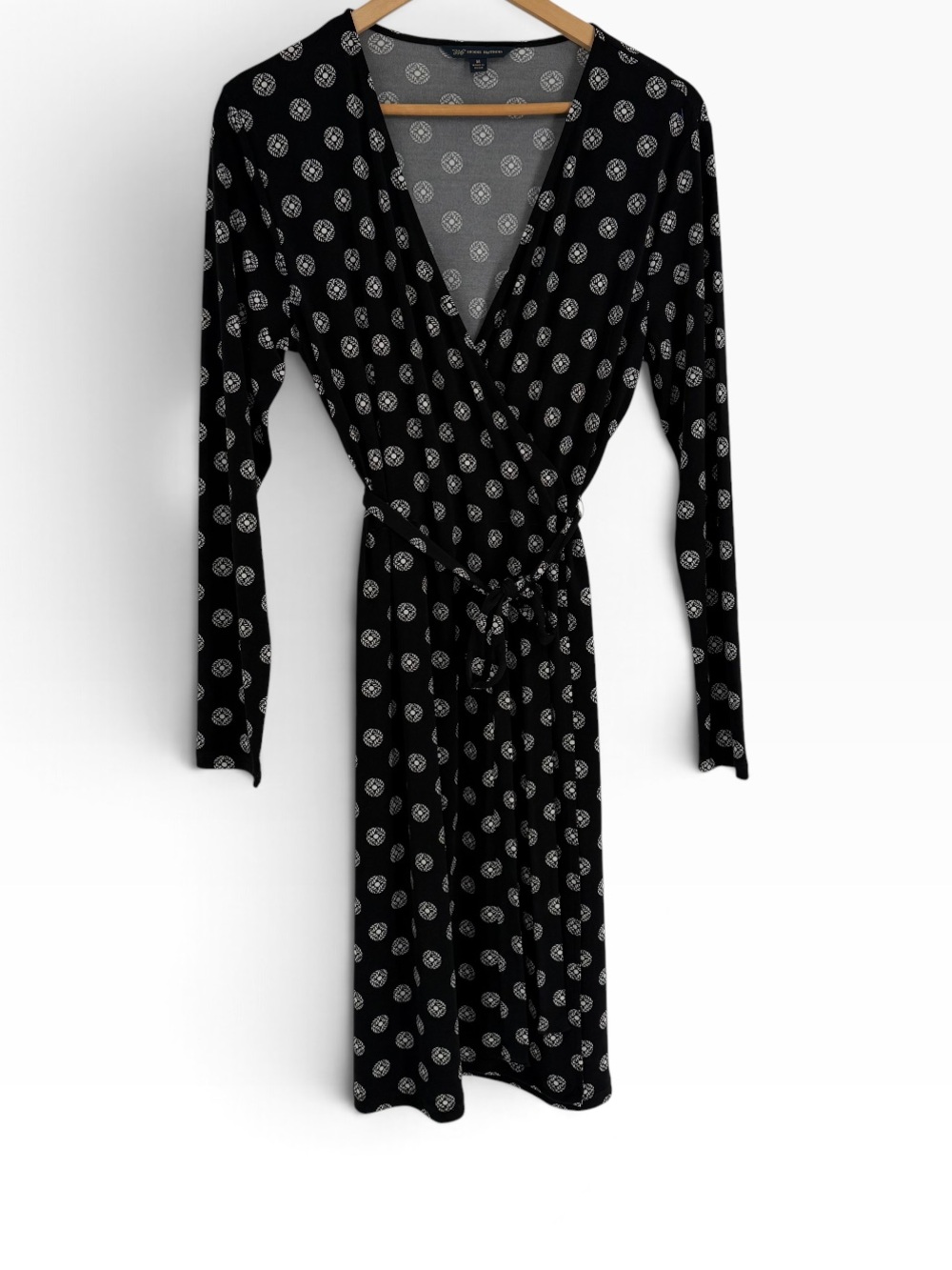 Brooks Brothers Surplice Faux Wrap V neck Shirt Dress Size M Career Black